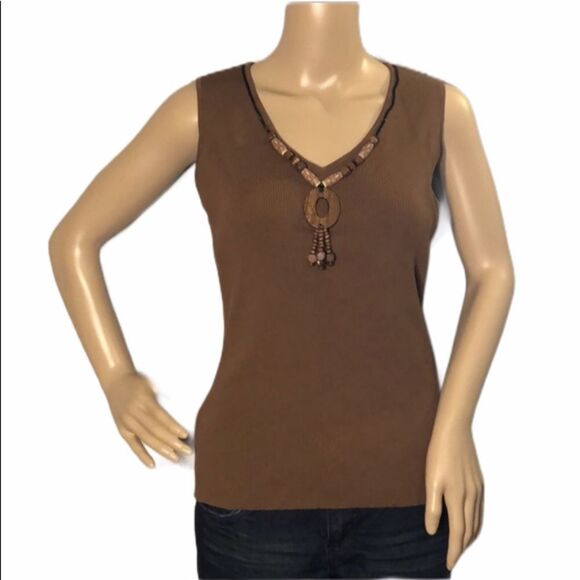 Ruby Rd Stretchy Tank Top Beaded Collar Jrs B2G1 - Picture 1 of 8